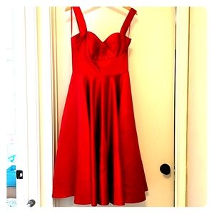 Unique vintage Tea length Red satin dress